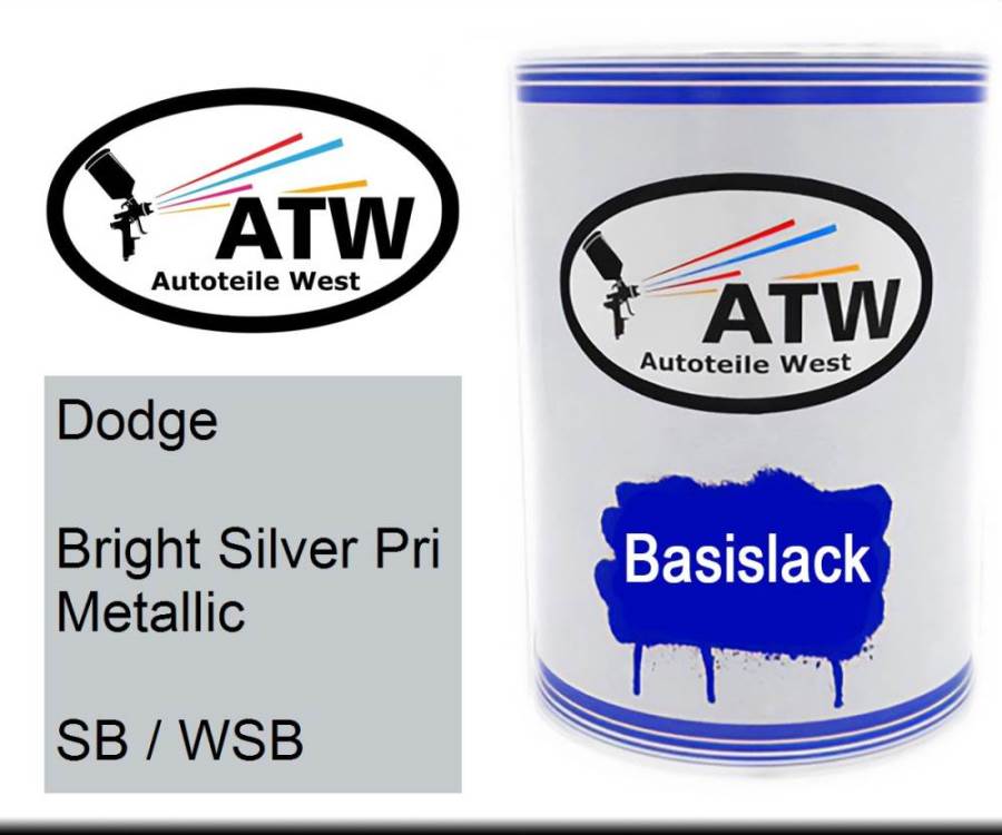 Dodge, Bright Silver Pri Metallic, SB / WSB: 500ml Lackdose, von ATW Autoteile West.
